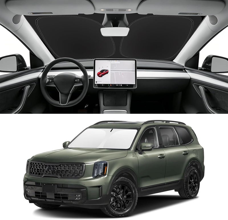SLOGENTO Custom Fit Windshield Sun Shade for Kia Telluride 2020-2025, Blocks UV & Heat, Front Window Sunshade, Easy Fold & Store - Image 1